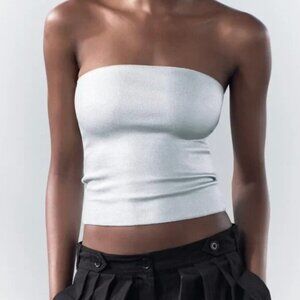 NWT ZARA STRETCH KNIT BANDEAU TOP SILVER
